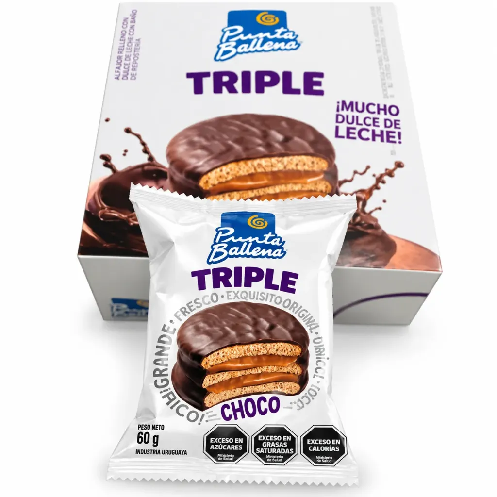 [3005] PUNTA BALLENA TRIPLE CHOCOLATE 65g x 12u – Alfajor