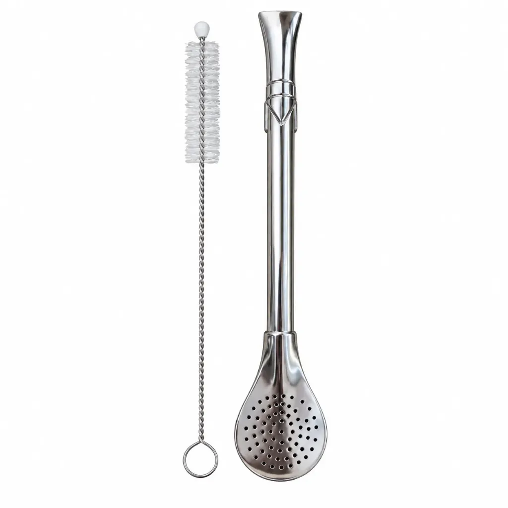 [9084] Bombilla EL PAISITO ACERO INOX. pico de rey c/cepillo  19cm