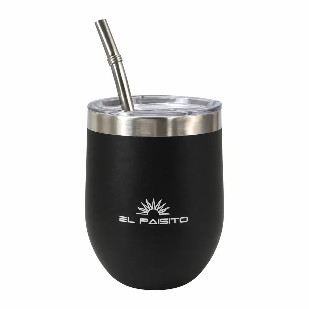 [8034] Kit Mate c/bombilla y tapa acero inox BLACK 350ml