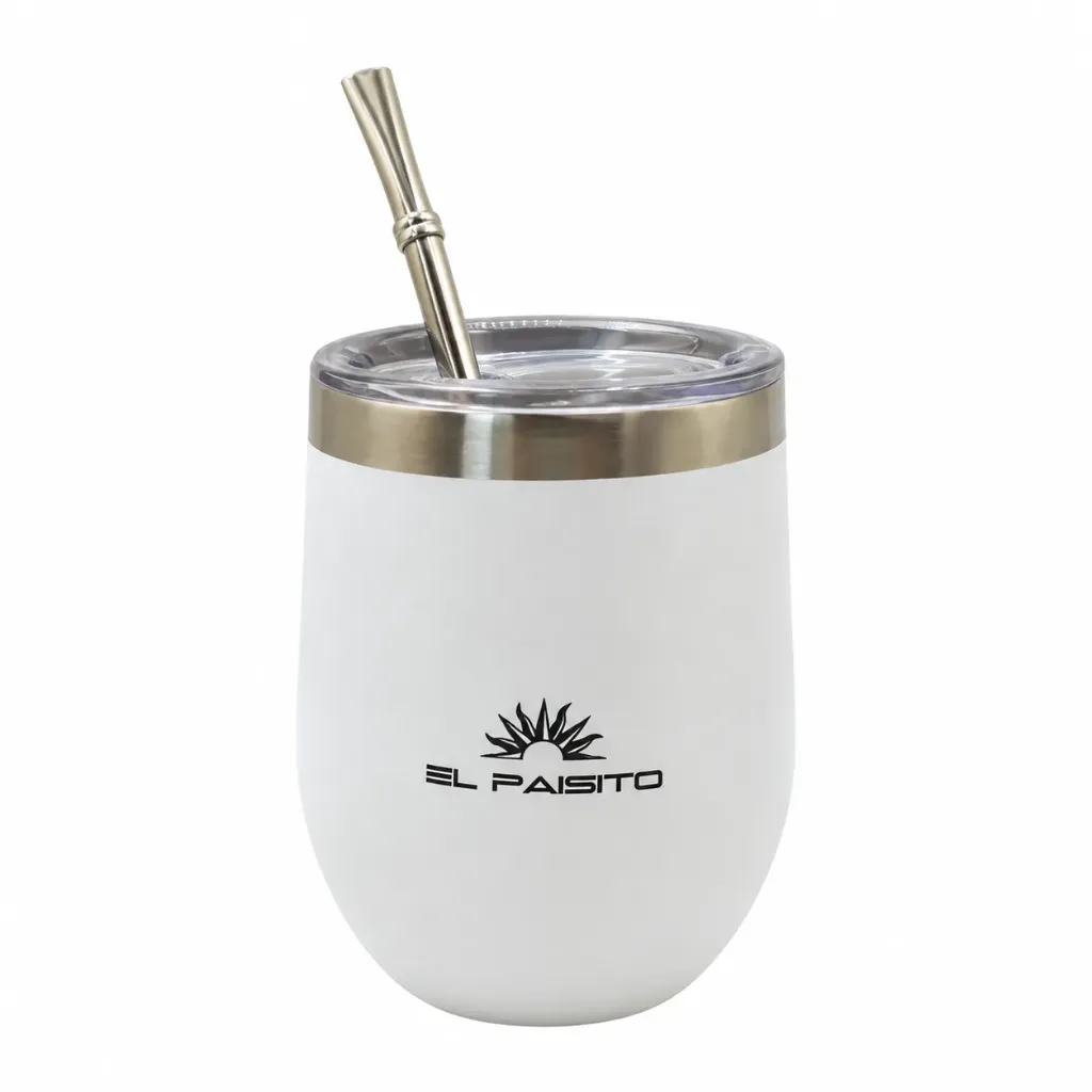 [9022] Kit Mate c/bombilla y tapa acero inox WHITE 350ml