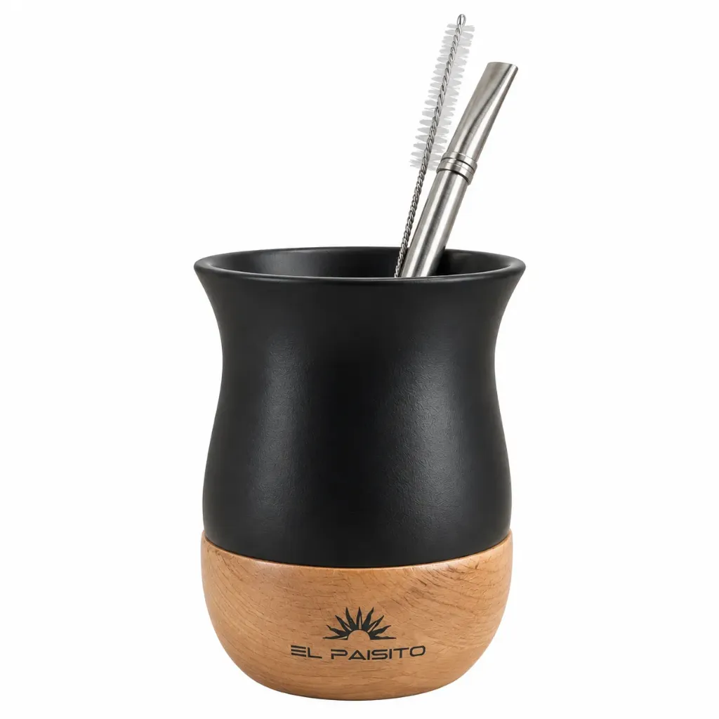 [10095 - OSAB003] Kit mate ceramica/madera c/bom. y limpia - NEGRO