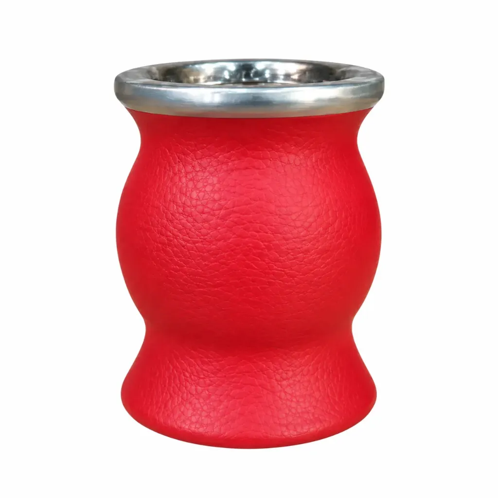 [9091] Ceramica COPA ROJO forrado en cuero 200 ml – Mate