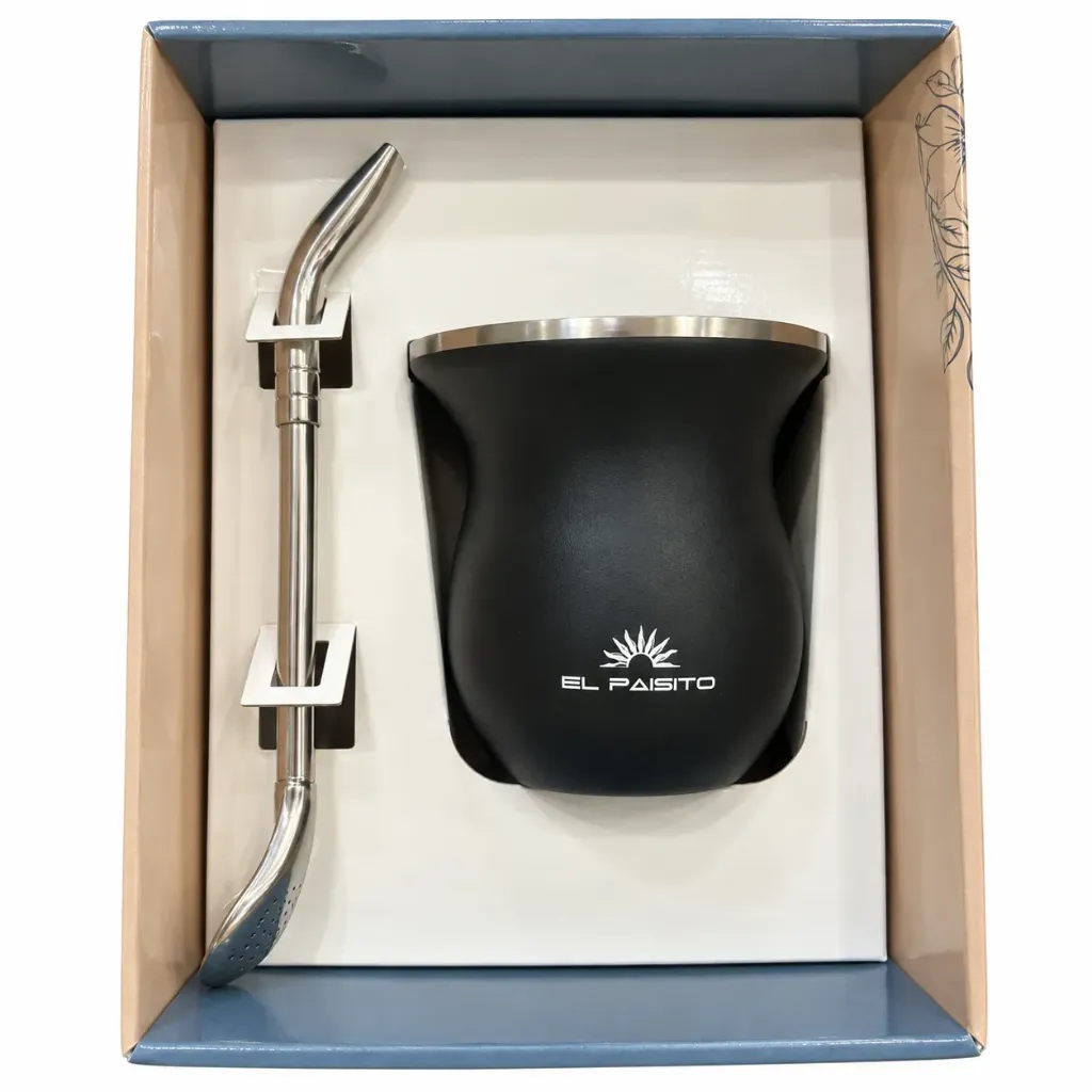 [9119] Kit Porongo c/Bombilla NEGRO El Paisito – Mate