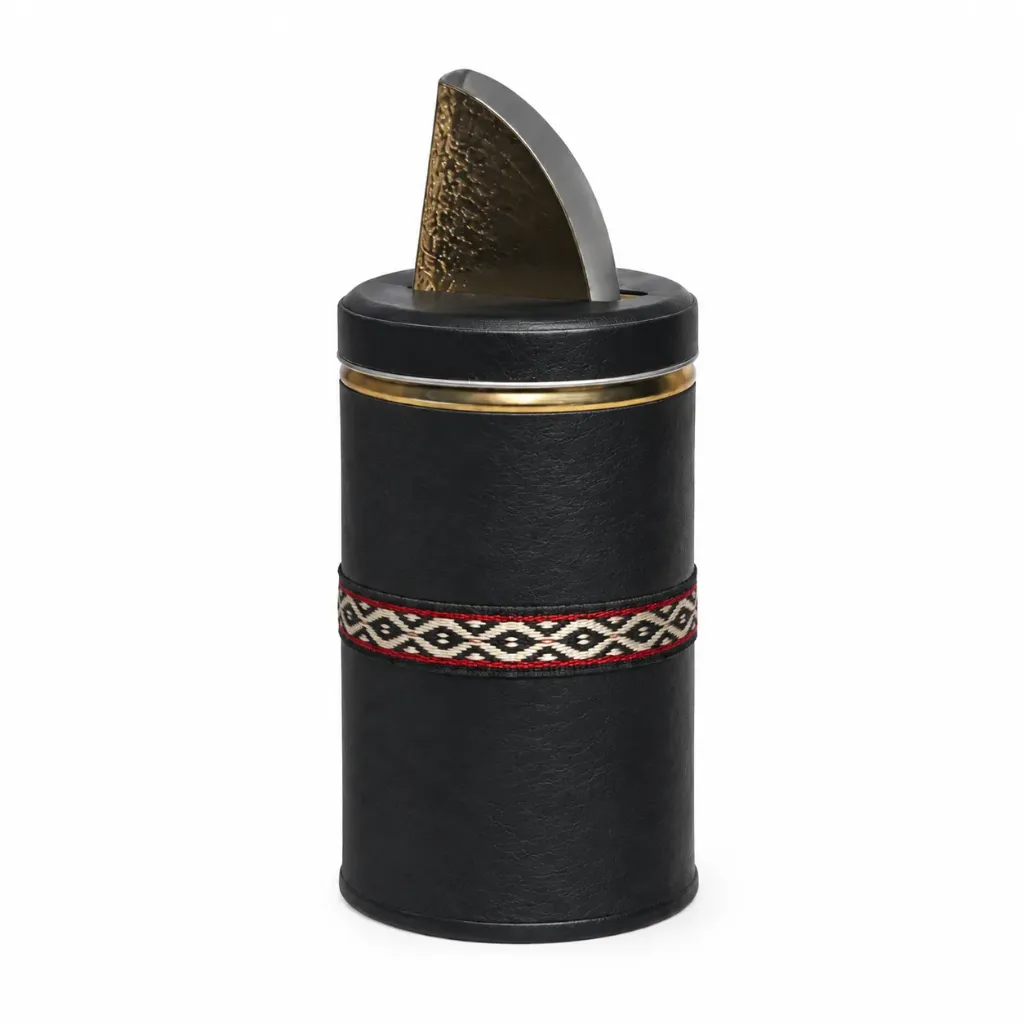 [9062] Yerbera forrada en cuero 15cm alto